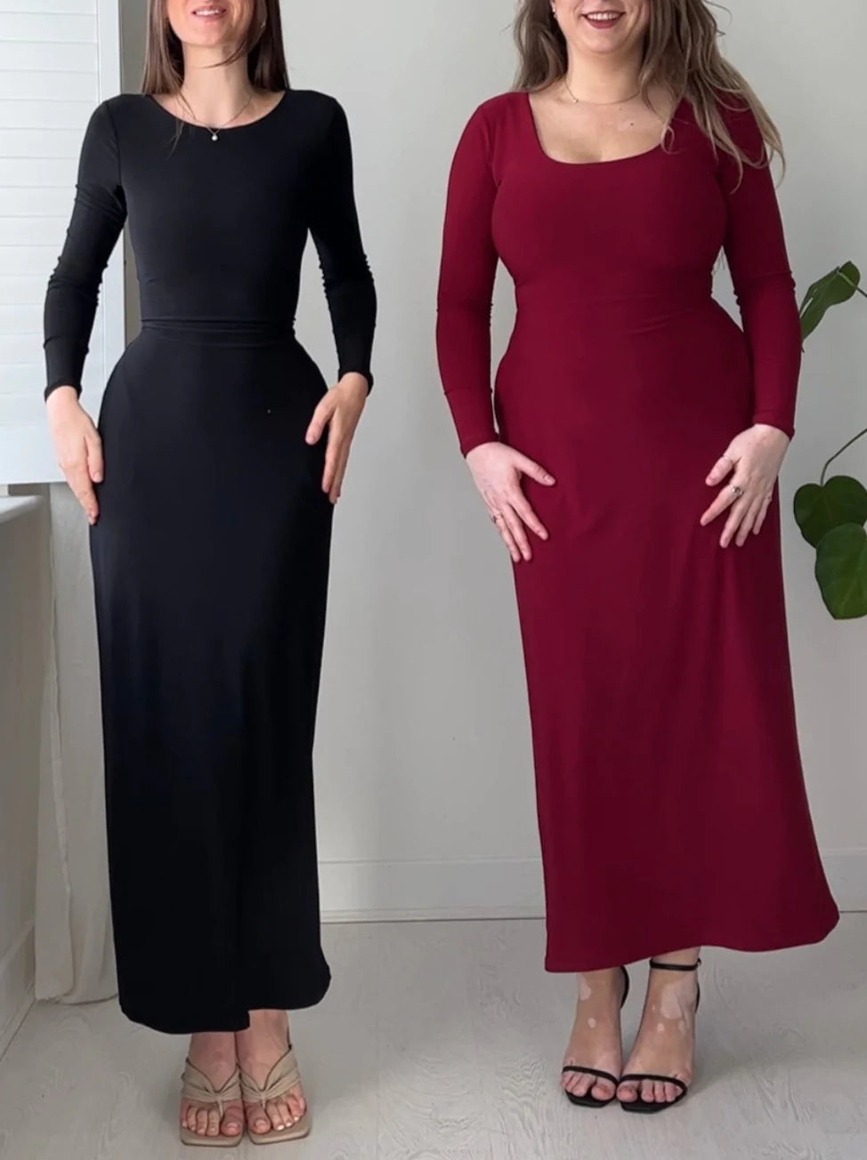 C.AMOUR Sexy Skims Dupes Long Dress Casual Long Sleeve Bodycon