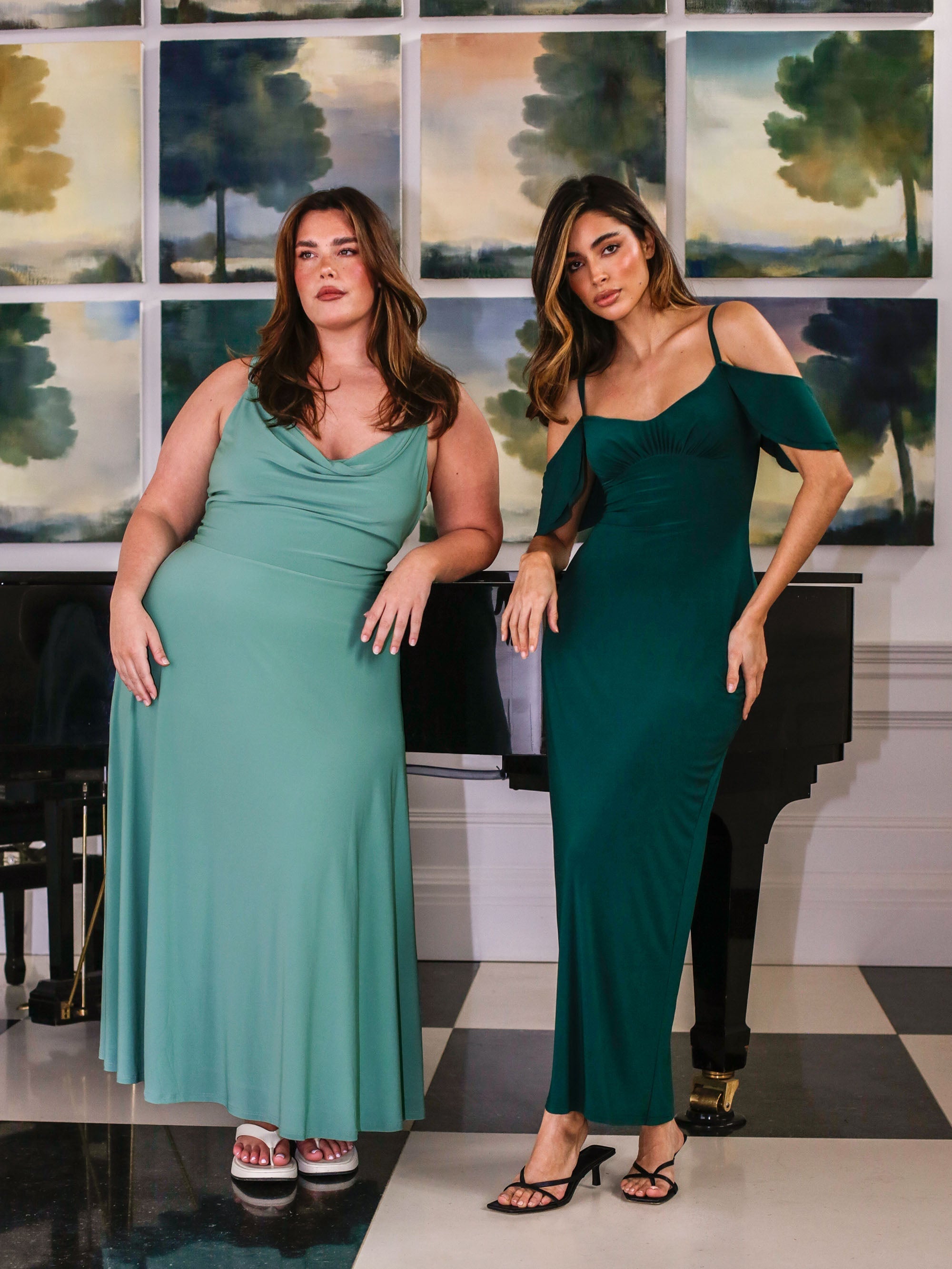 VanglI Lulah Drape Maxi Dress with Built-in Bra，Women Solid Color